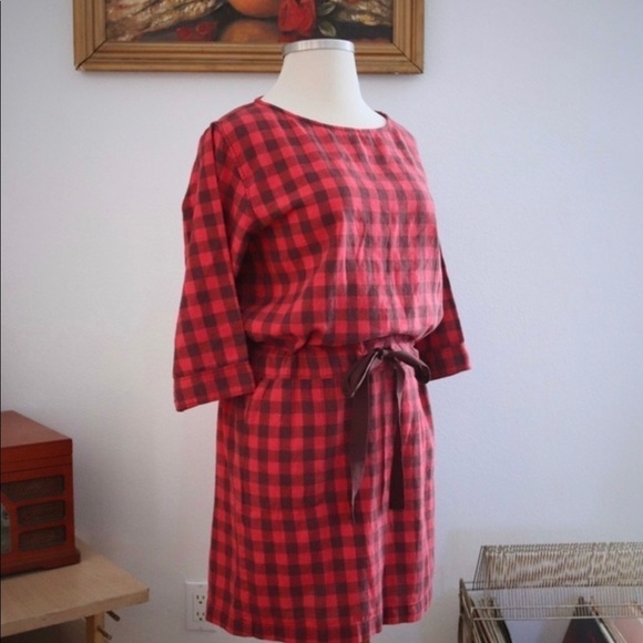 GAP (NWOT) Buffalo plaid, drawstring waist dress, with 2 front pockets, size M - Picture 8 of 12